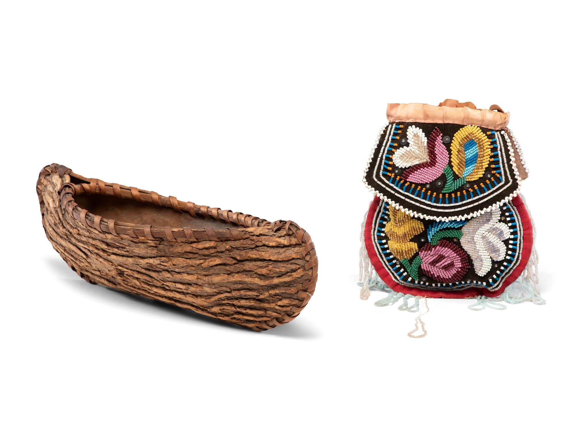 Iroquois Beaded Purse and Northeastern Birchbark Canoe