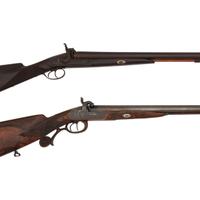Lot of 2 Belgian Percussion SxS Shotguns Including: Gold Inlaid Franz Baader Shotgun