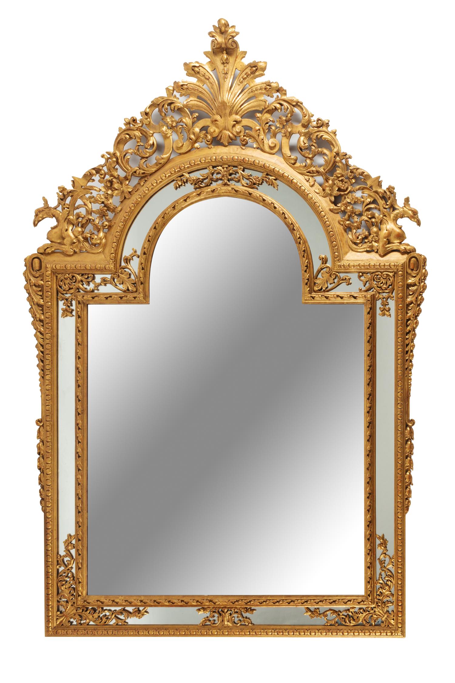 A Pair of Large Continental Neoclassical Style Giltwood Mirrors