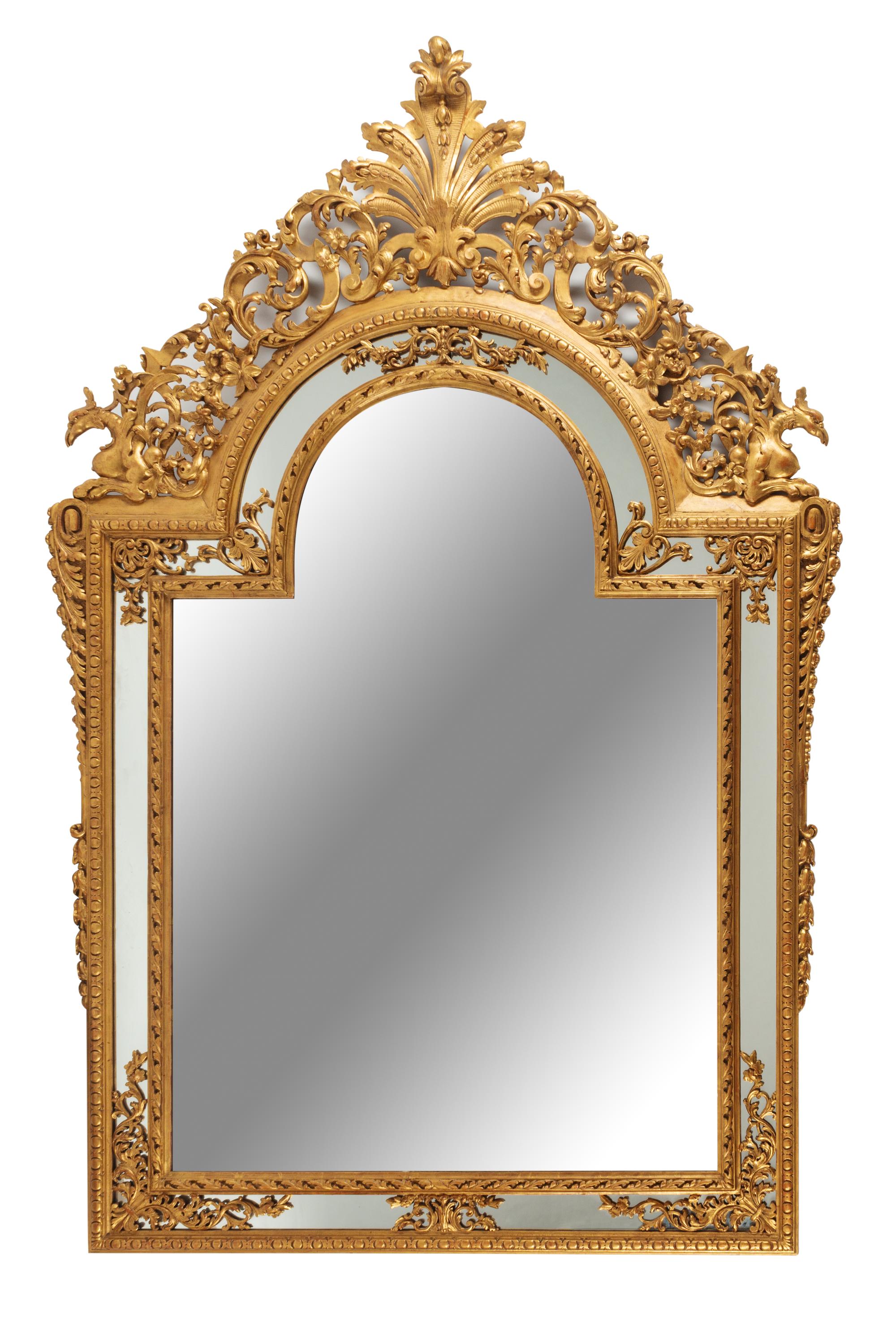A Pair of Large Continental Neoclassical Style Giltwood Mirrors
