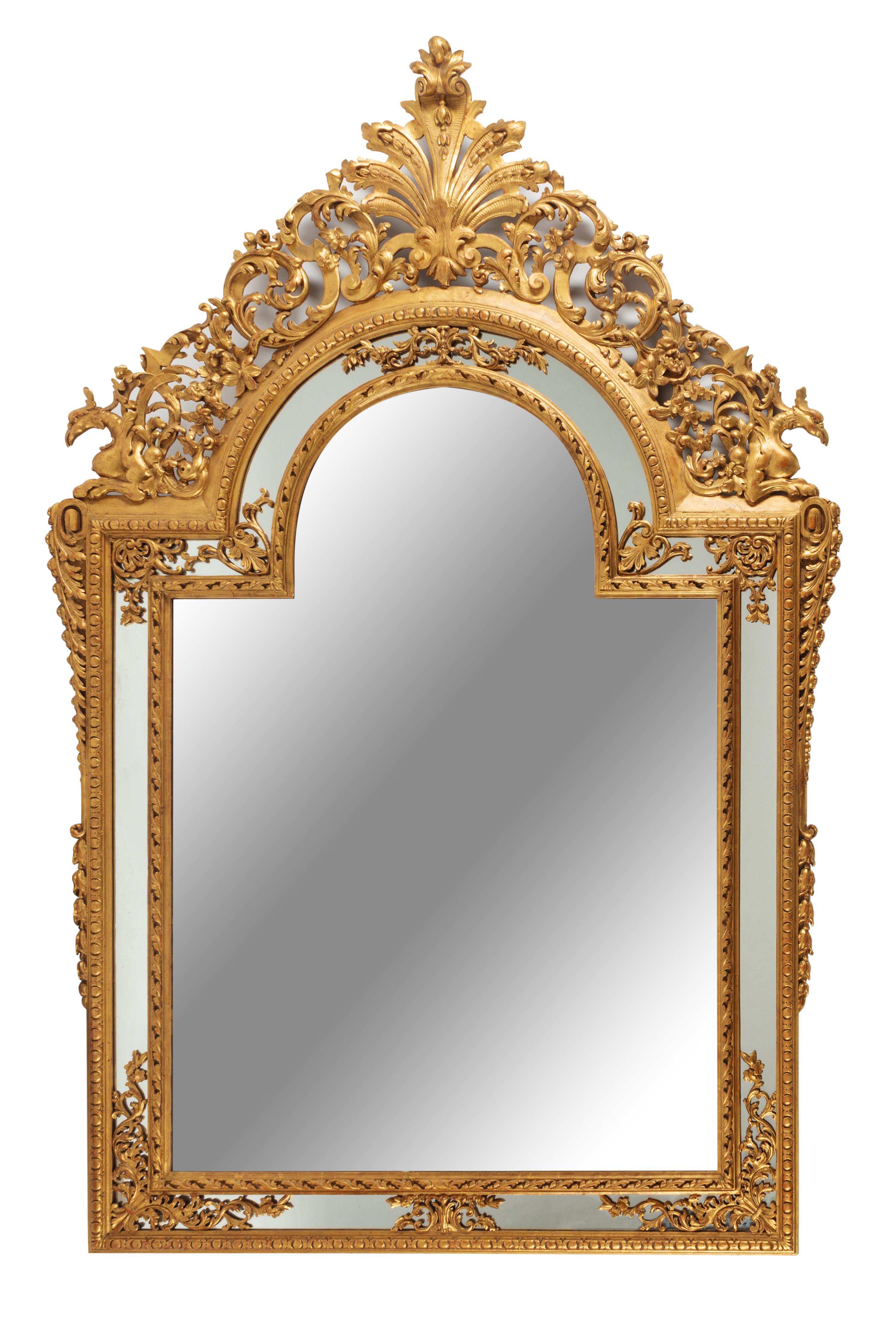 A Pair of Large Continental Neoclassical Style Giltwood Mirrors