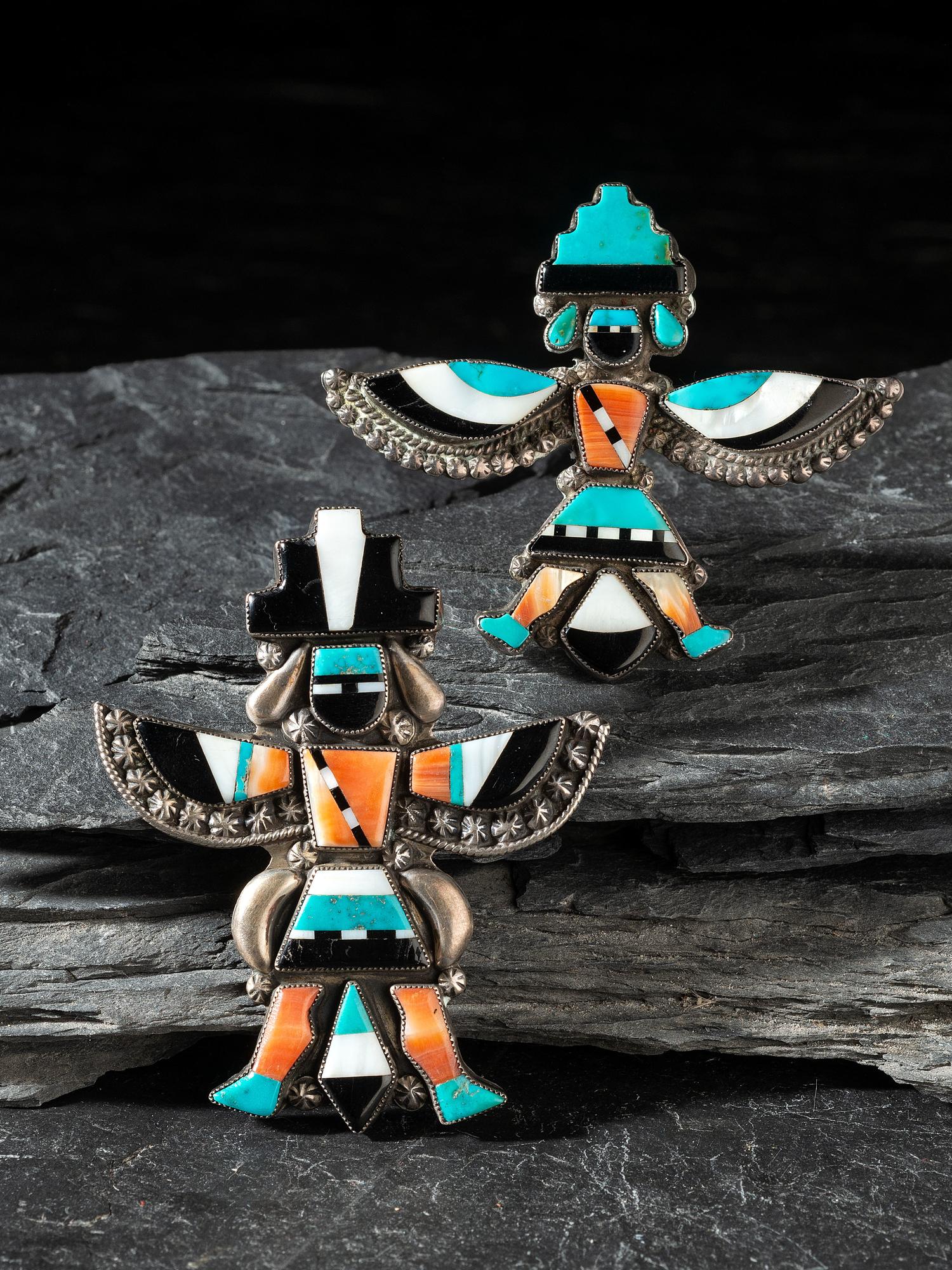 Pair of Zuni Mosaic Inlay Knifewing Pins / Brooches