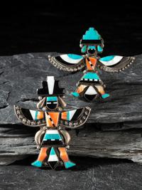 Pair of Zuni Mosaic Inlay Knifewing Pins / Brooches