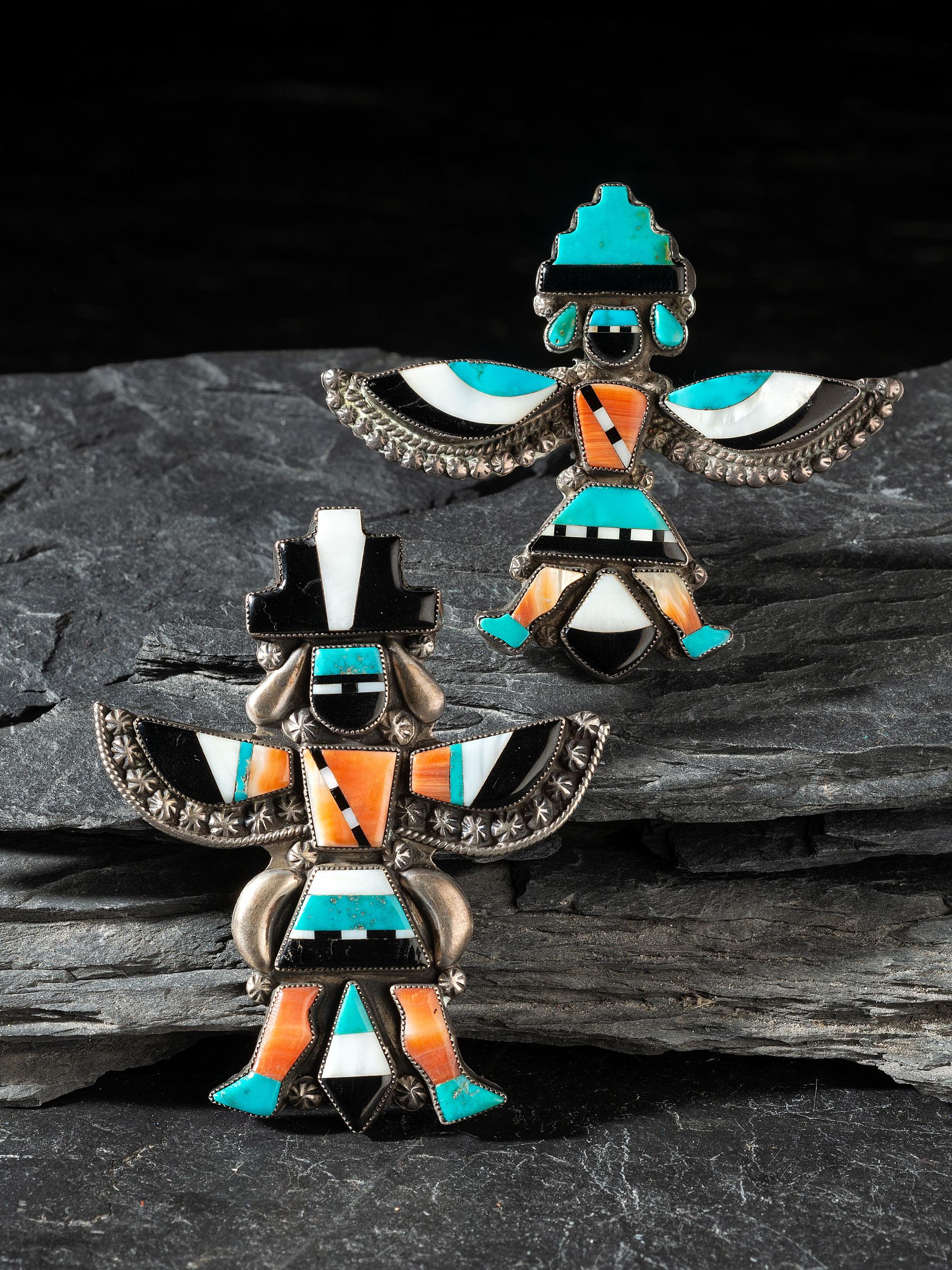 Pair of Zuni Mosaic Inlay Knifewing Pins / Brooches