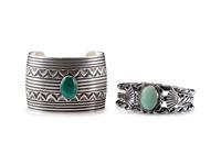 Navajo Silver Cuff Bracelets with Inlay