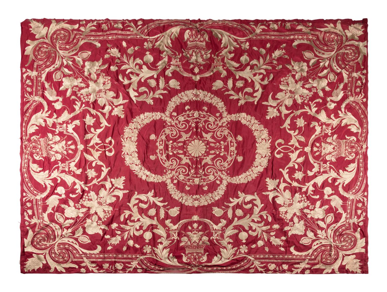 A Large Embroidered Silk Panel or Bed Cover