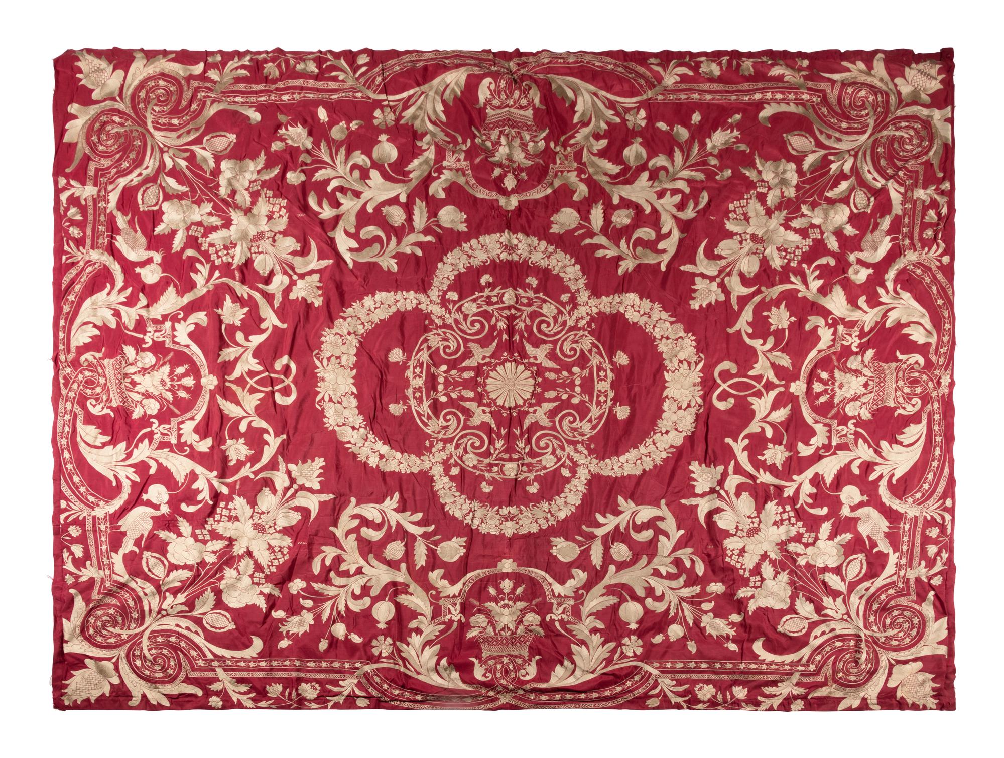 A Large Embroidered Silk Panel or Bed Cover