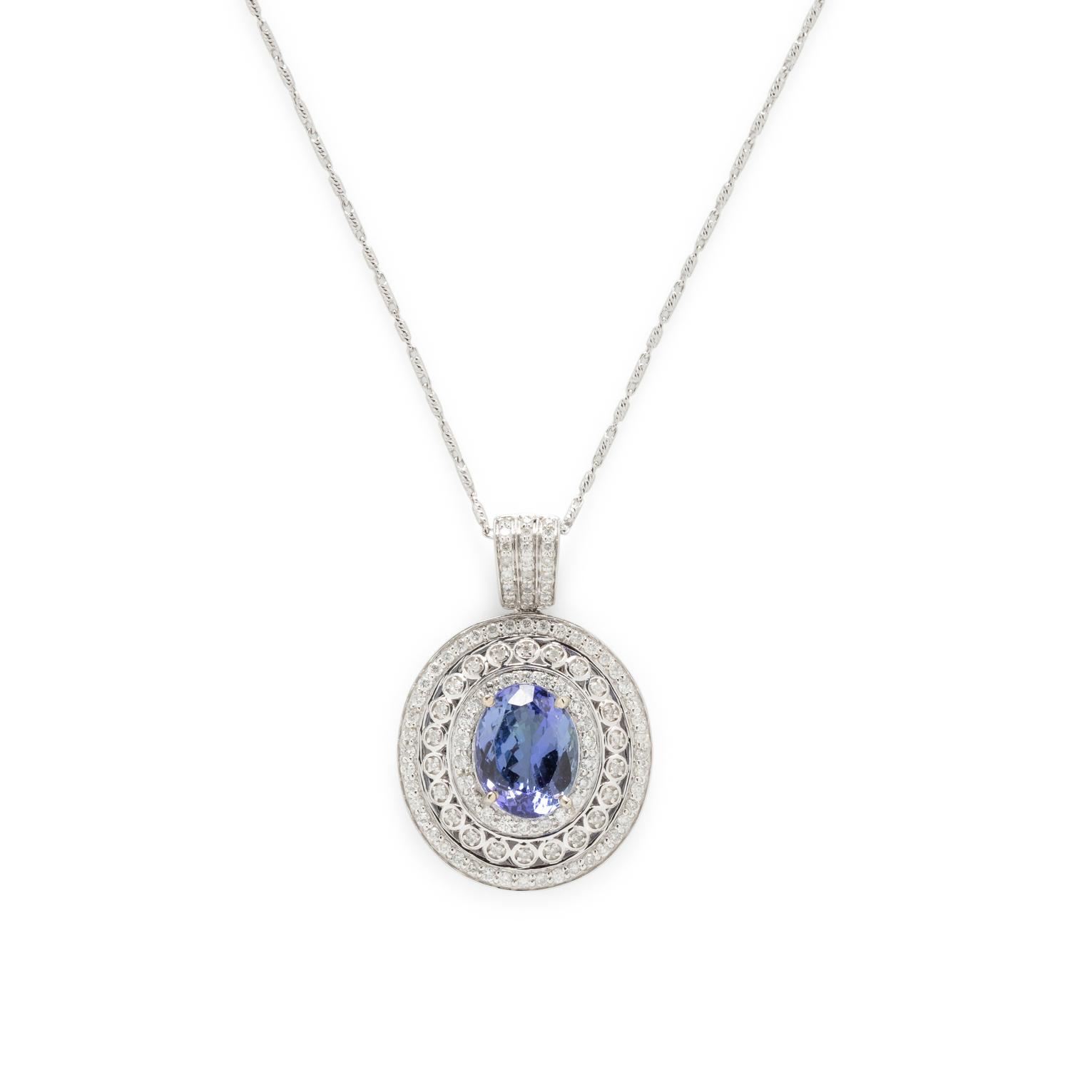 TANZANITE AND DIAMOND PENDANT NECKLACE