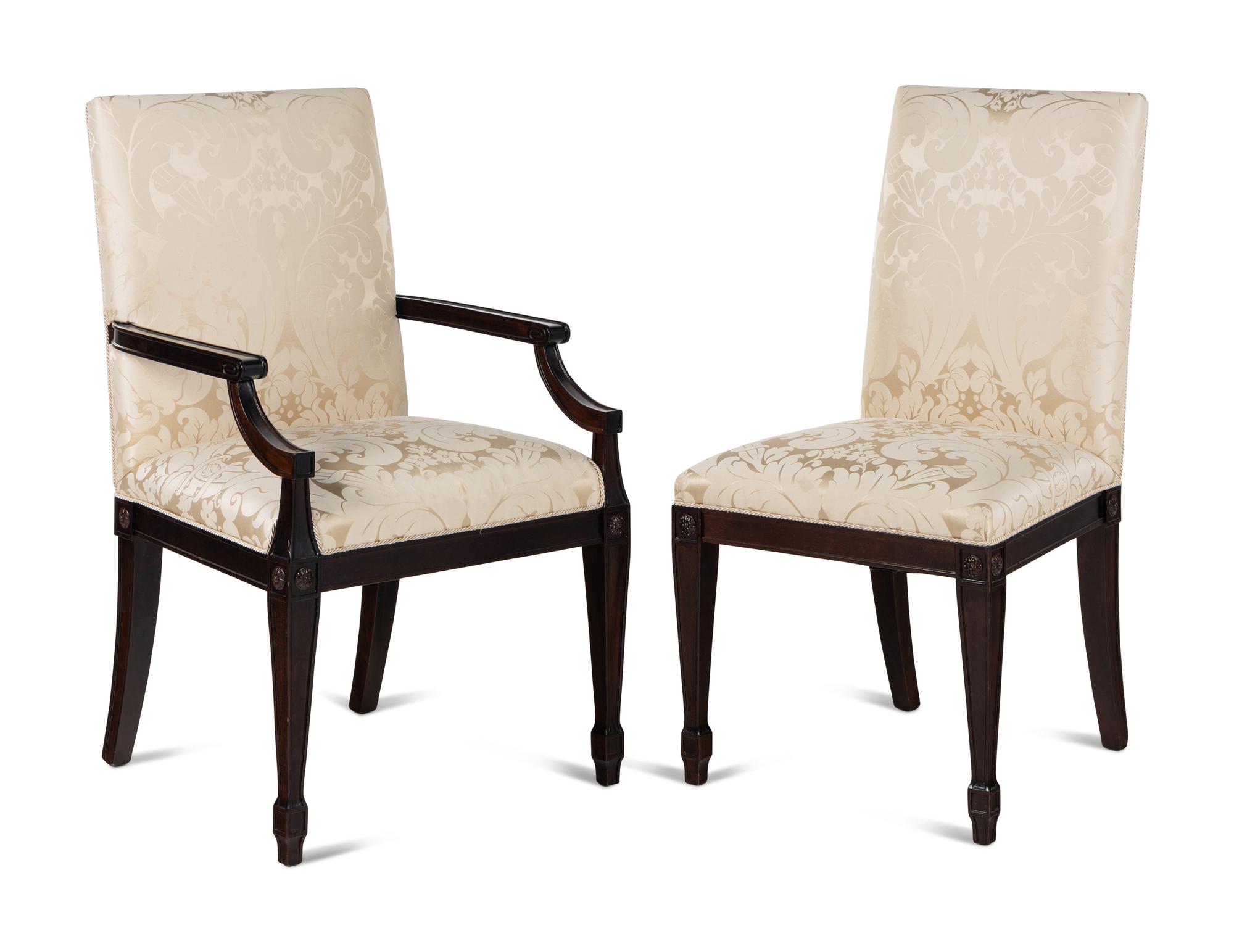 A Set of Sixteen Contemporary Damask-Upholstered Dining Chairs