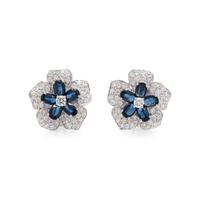 SAPPHIRE AND DIAMOND FLOWER EARCLIPS