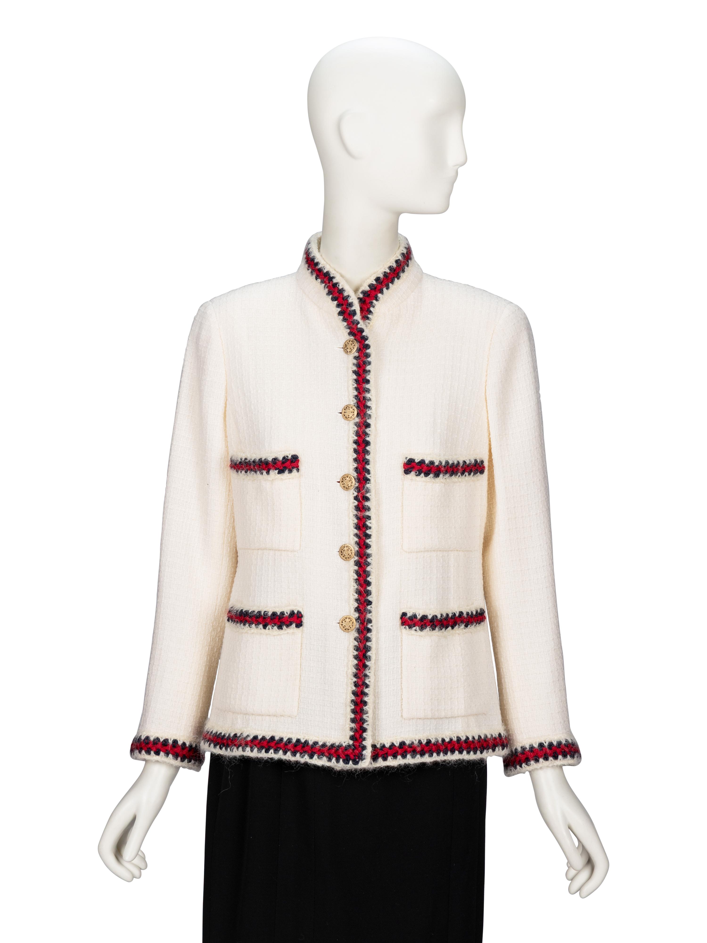 Chanel, Crochet-Trim Cream Tweed Jacket