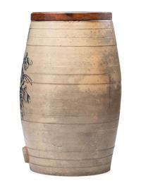 A Ten-Gallon Stoneware Keg with Floral Basket Decoration