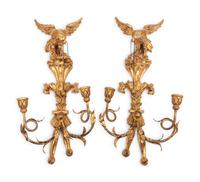 A Pair of Regency Style Giltwood Two-Light Sconces