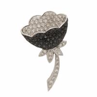 Diamond, Black Diamond, and White Gold Flower Brooch