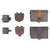 Group of Civil War Era Accoutrements: 2 Mann's Patent Cartridge Boxes, 2 Cap Pouches and 2 Carbine Socekts