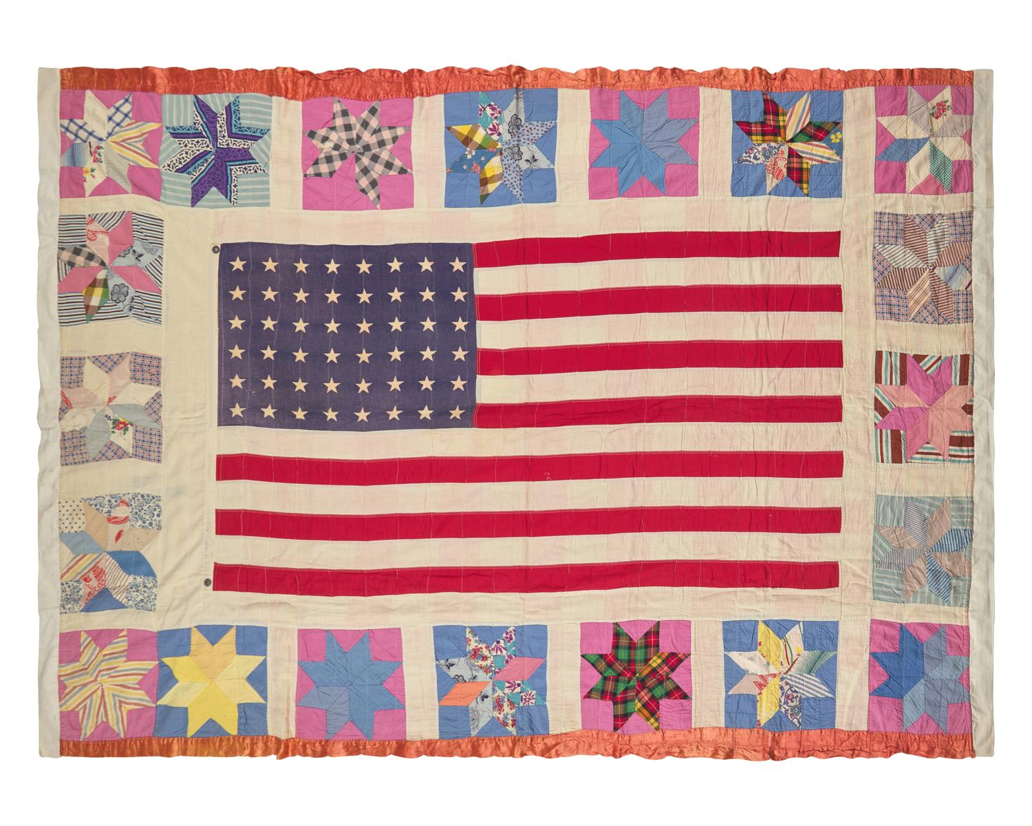 A Pieced Cotton Quilt with 48-Star Flag