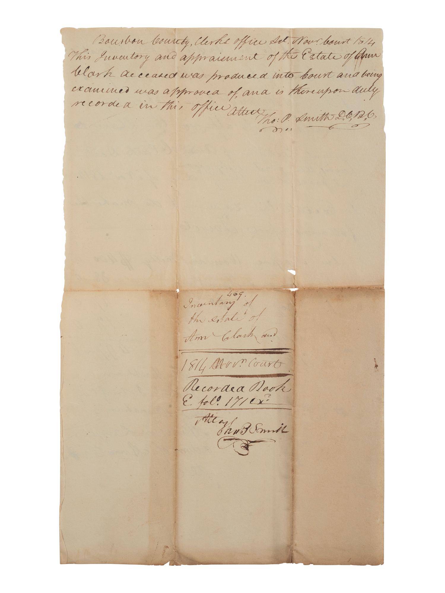 [ENSLAVEMENT & ABOLITION]. A group of 6 estate documents listing individual enslaved persons, most by name. Bourbon County, KY, 1815-1829.