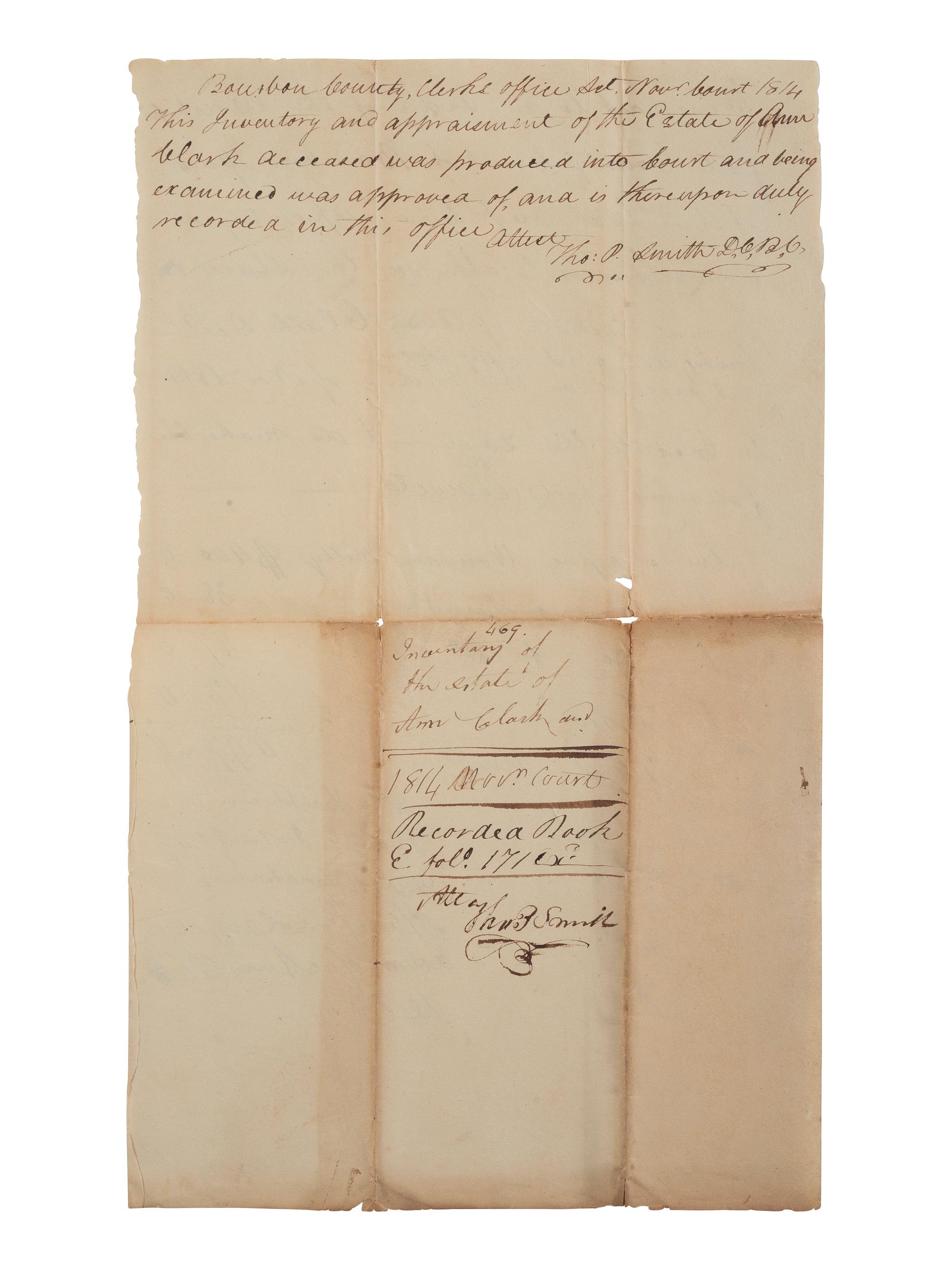 [ENSLAVEMENT & ABOLITION]. A group of 6 estate documents listing individual enslaved persons, most by name. Bourbon County, KY, 1815-1829.
