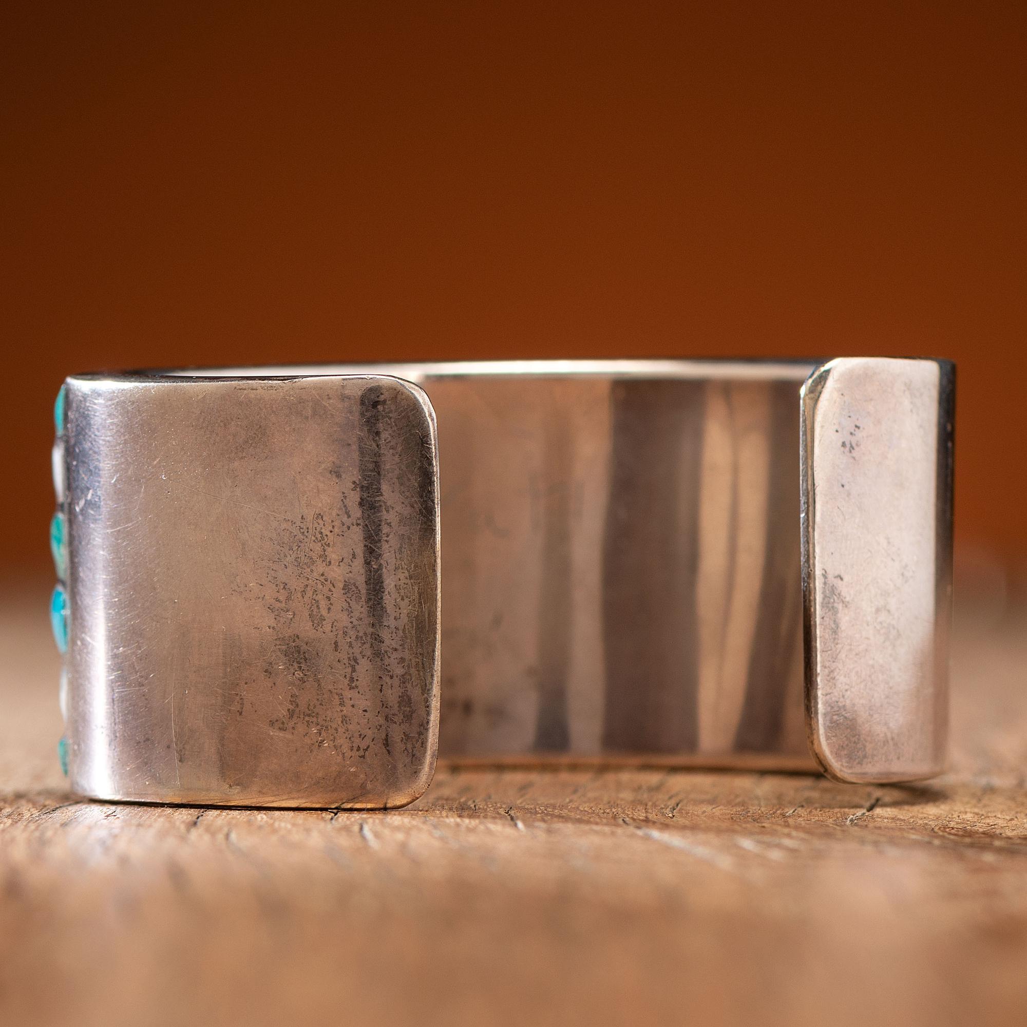 Zuni Silver Cuff Bracelet, with Turquoise and Shell Inlay
