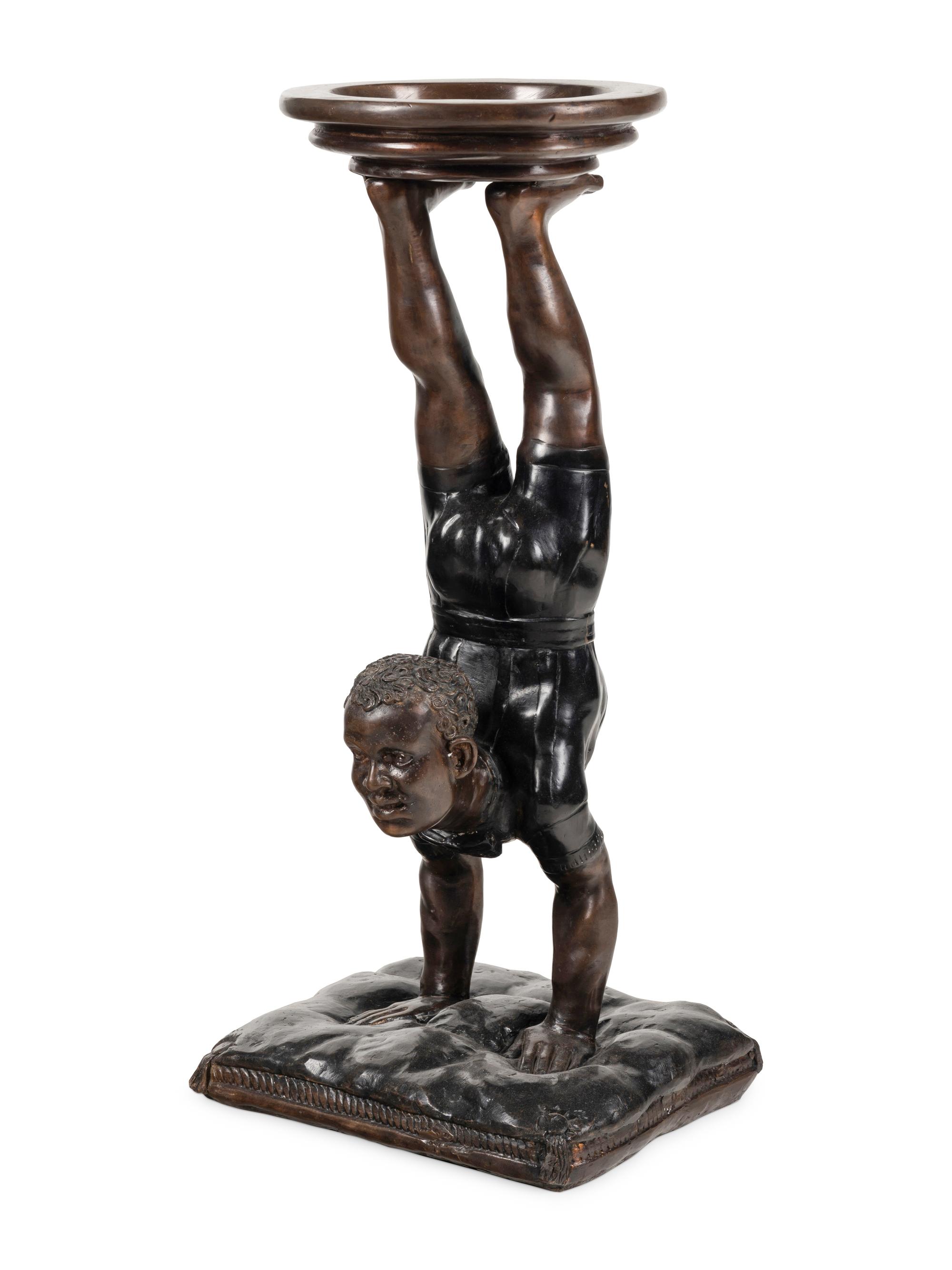 A Bronze Acrobat-Form Pedestal
