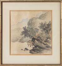 Three Japanese Ink and Color Paintings on Paper 13 x 12 1/2 inches (each).