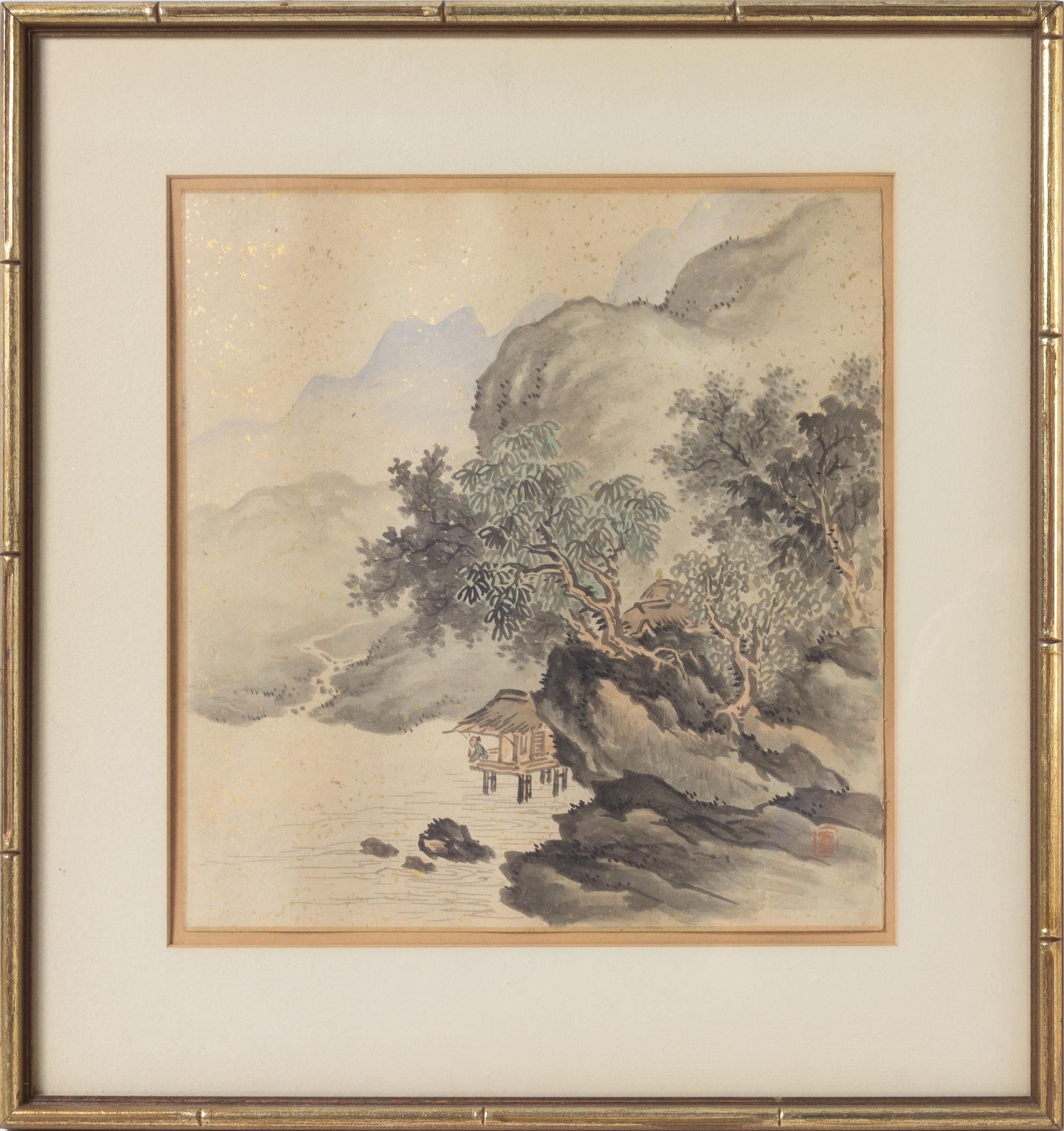 Three Japanese Ink and Color Paintings on Paper 13 x 12 1/2 inches (each).