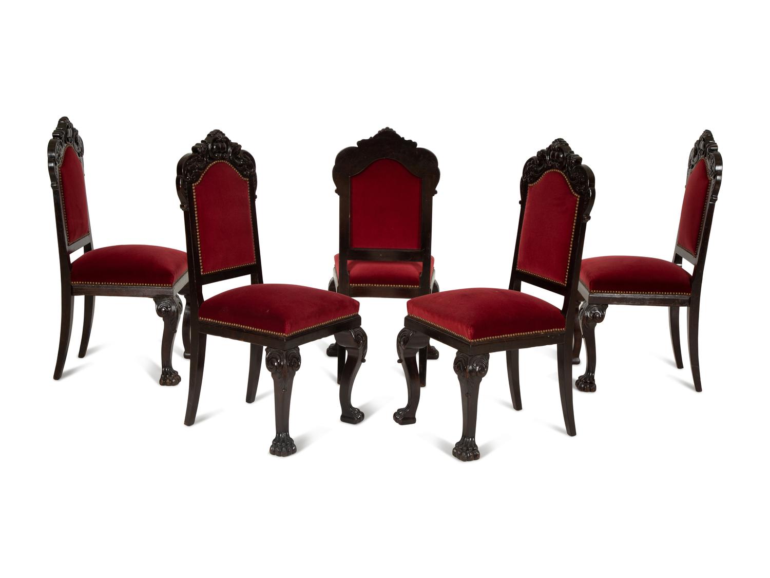 Ten Renaissance Revival Carved Oak Dining Chairs