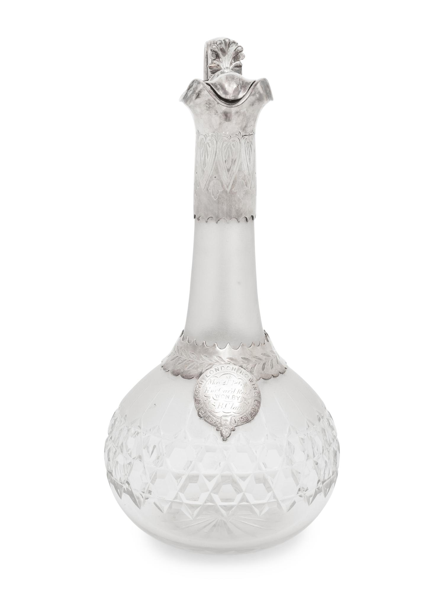 A Victorian Silver-Plate and Cut Glass Presentation Claret Jug of Rowing Interest