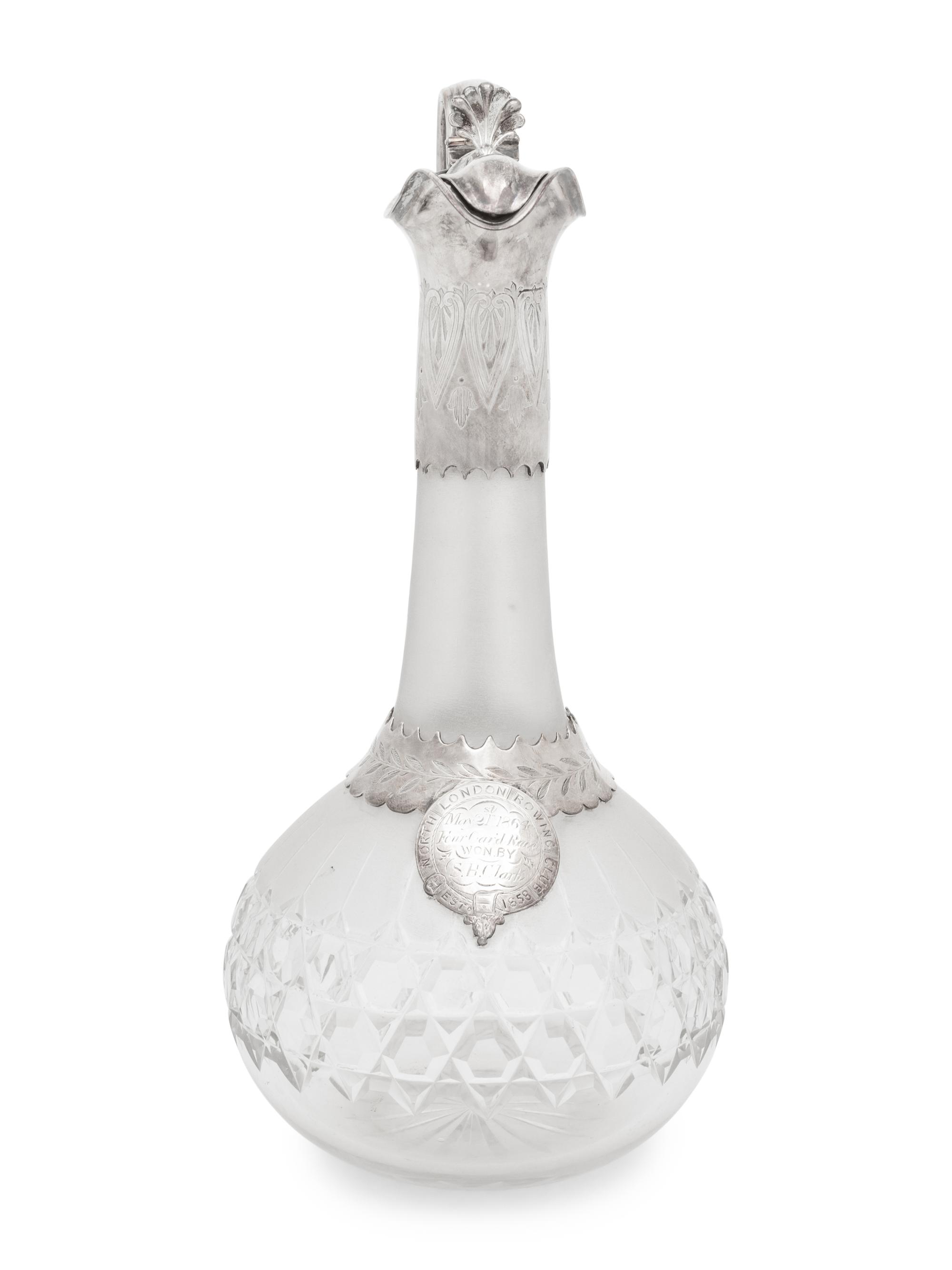 A Victorian Silver-Plate and Cut Glass Presentation Claret Jug of Rowing Interest