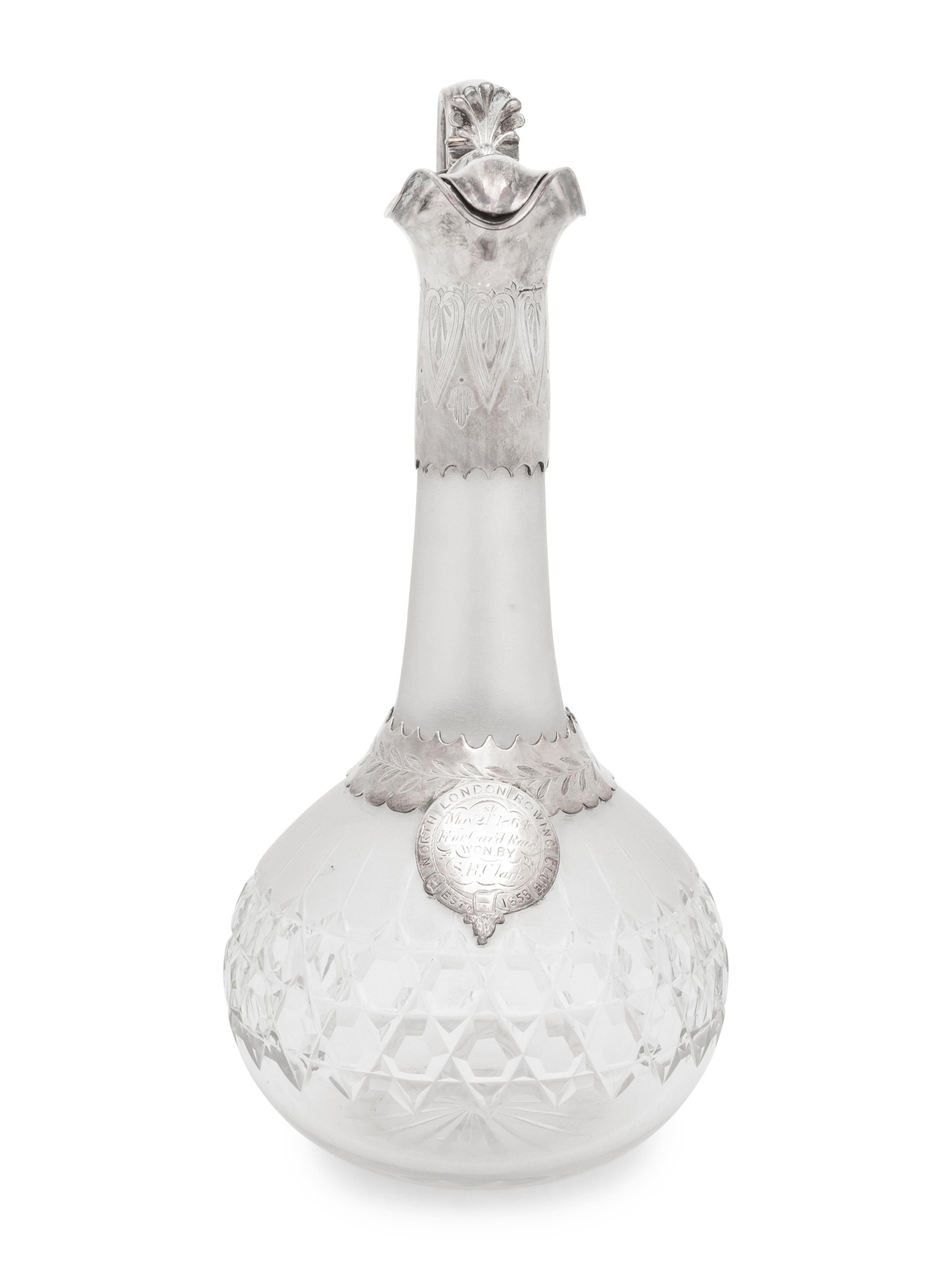 A Victorian Silver-Plate and Cut Glass Presentation Claret Jug of Rowing Interest