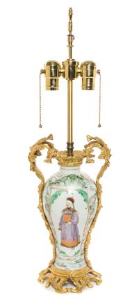 A Chinese Gilt Bronze Mounted Porcelain Vase Height overall 24 inches.