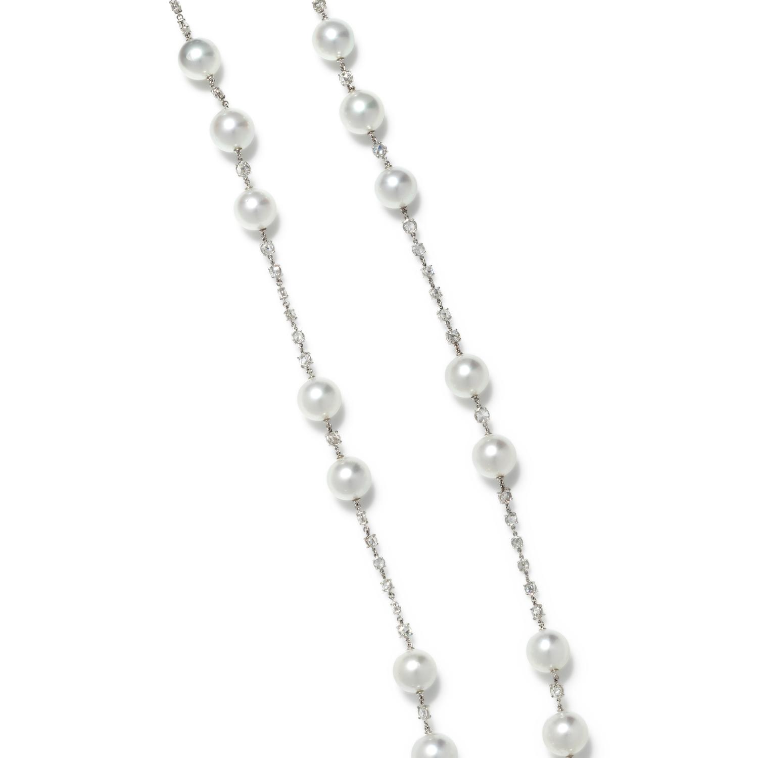 CULTURED SOUTH SEA PEARL AND DIAMOND LONGCHAIN NECKLACE
