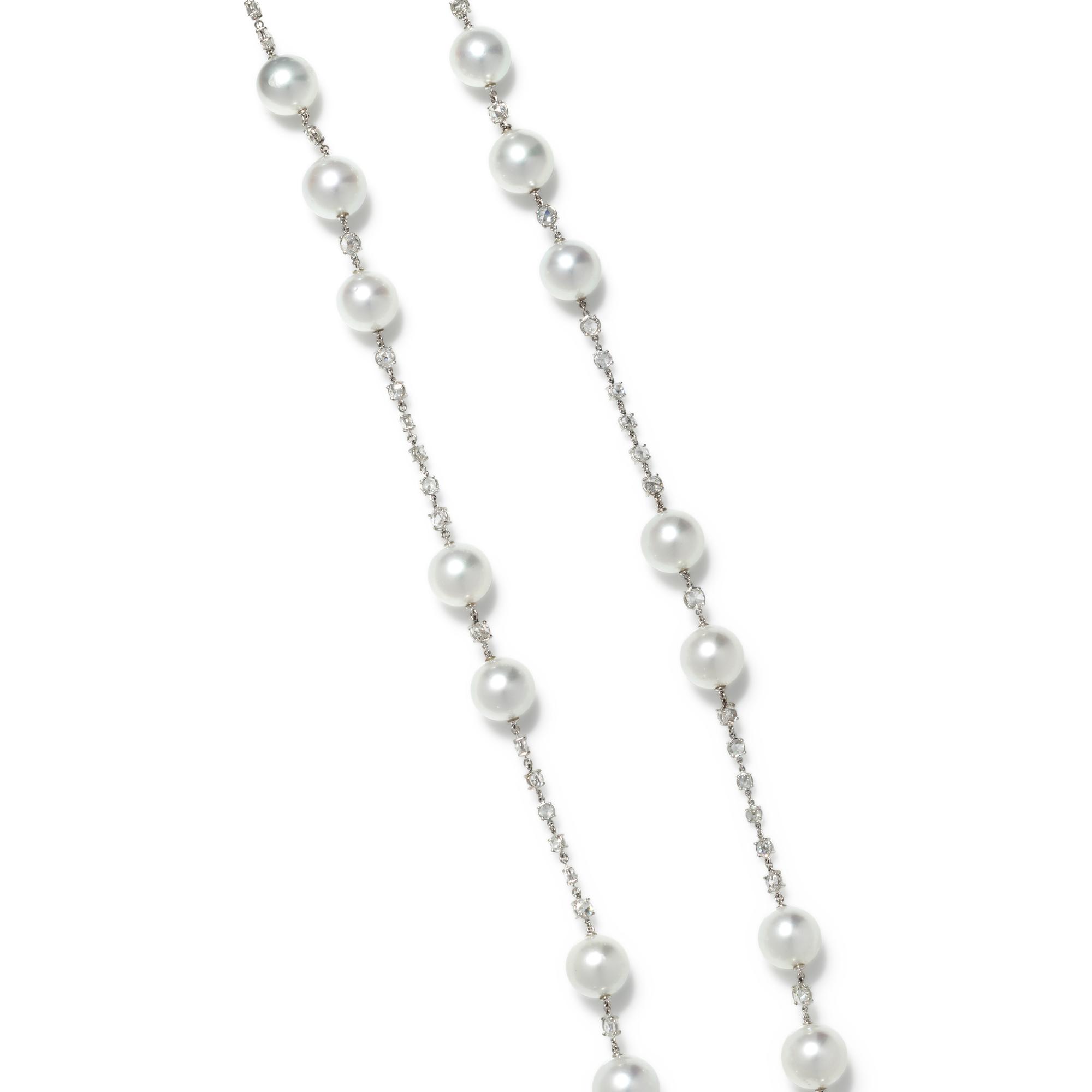 CULTURED SOUTH SEA PEARL AND DIAMOND LONGCHAIN NECKLACE