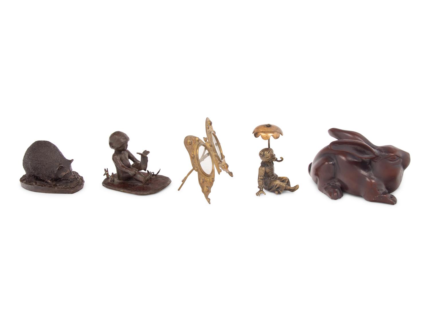 A Group of Five Bronze and Brass Articles