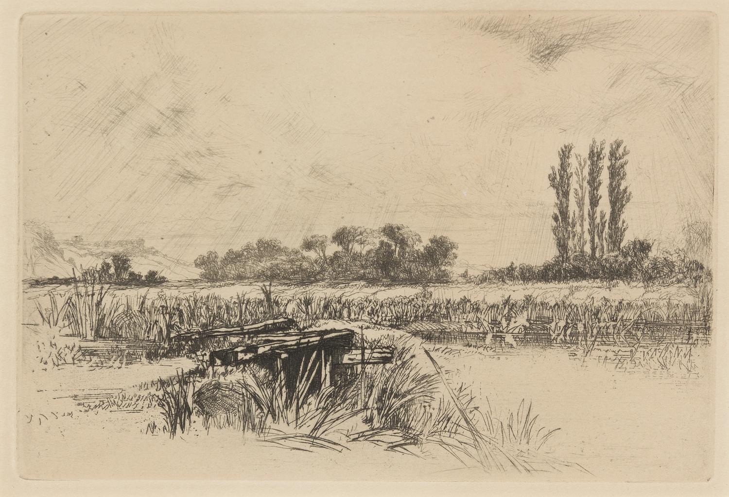 Seymour Haden, (British, 1818-1910), Kensington Gardens II, 1860 and A Water Meadow, 1859 (a pair of works)