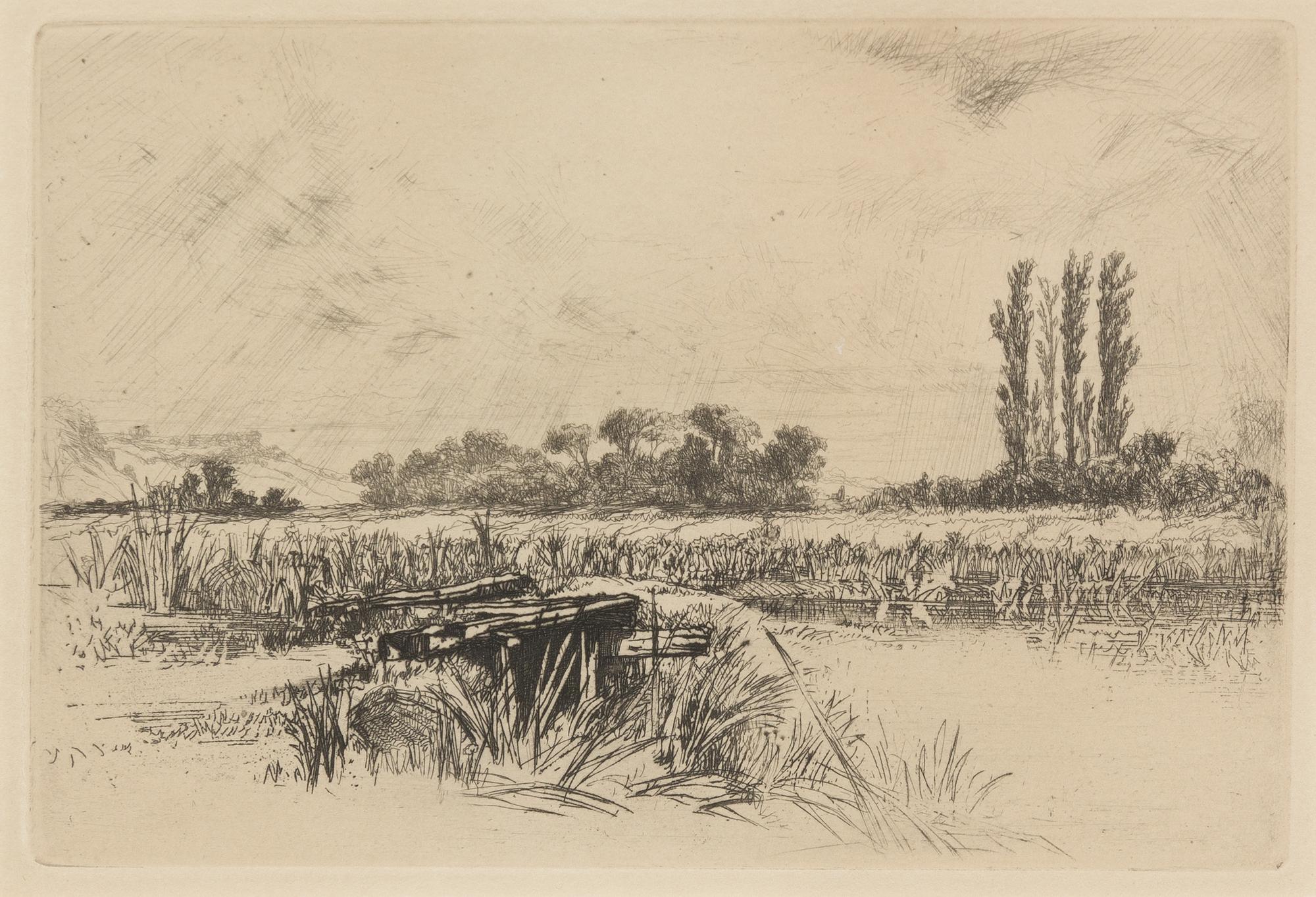 Seymour Haden, (British, 1818-1910), Kensington Gardens II, 1860 and A Water Meadow, 1859 (a pair of works)