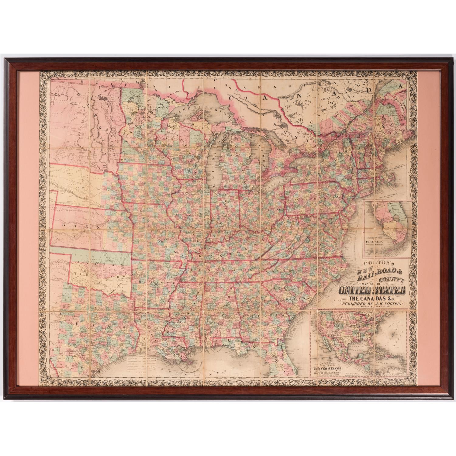 Colton's New Railroad & County Map of the United States, the Canadas, &c. , 1862