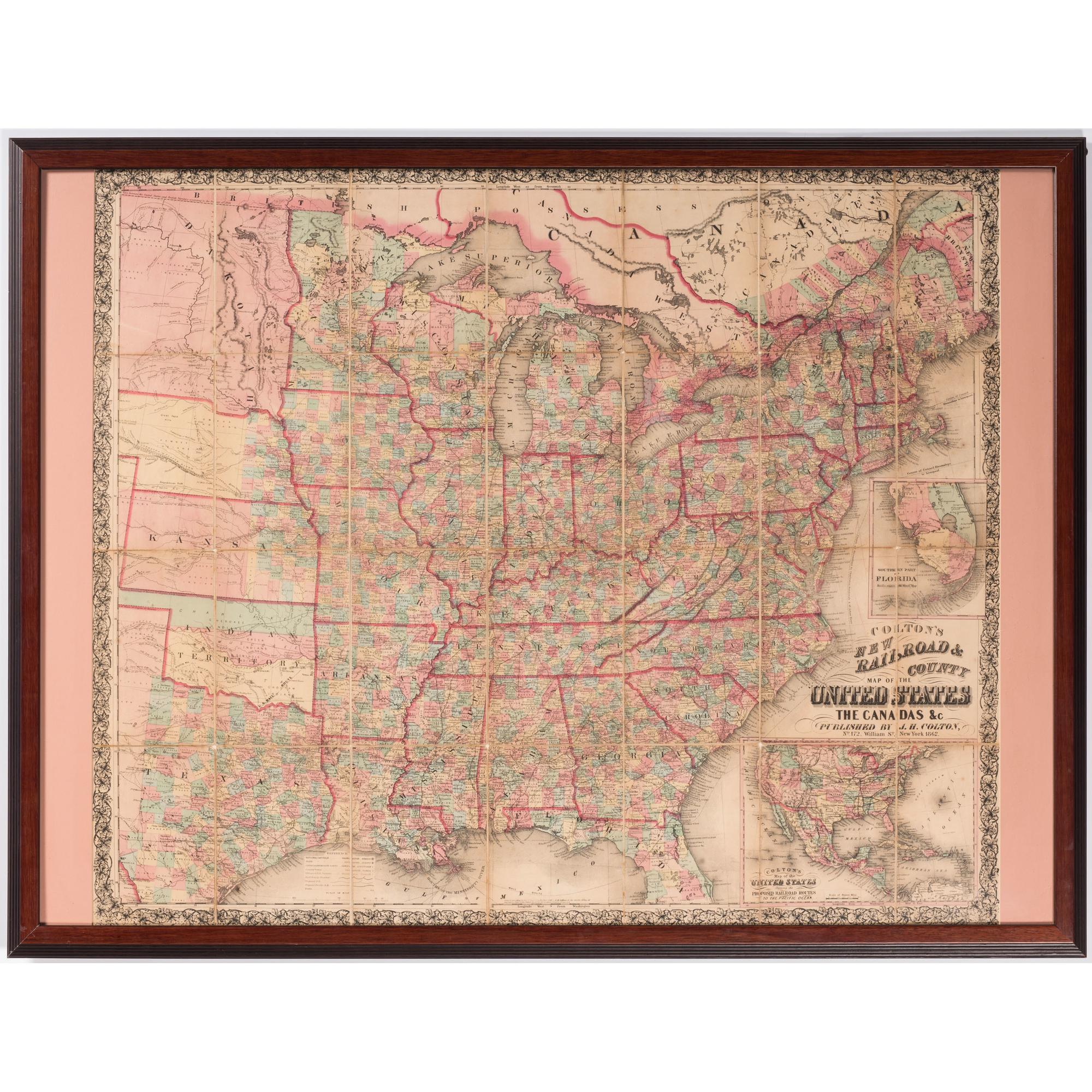 Colton's New Railroad & County Map of the United States, the Canadas, &c. , 1862