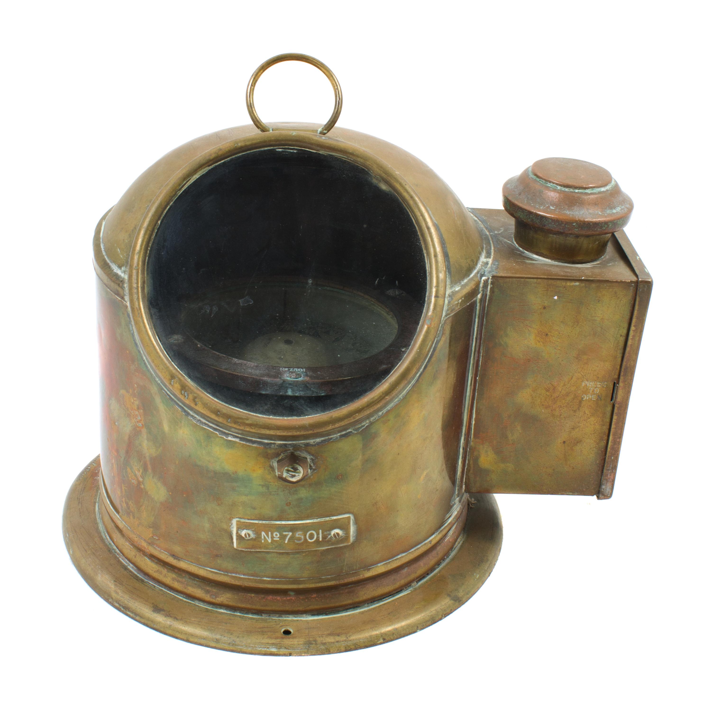 A Brass Cased Ship's Binnacle Height 8 x width 10 1/2 inches. — SESTREL, LATE 19TH CENTURY