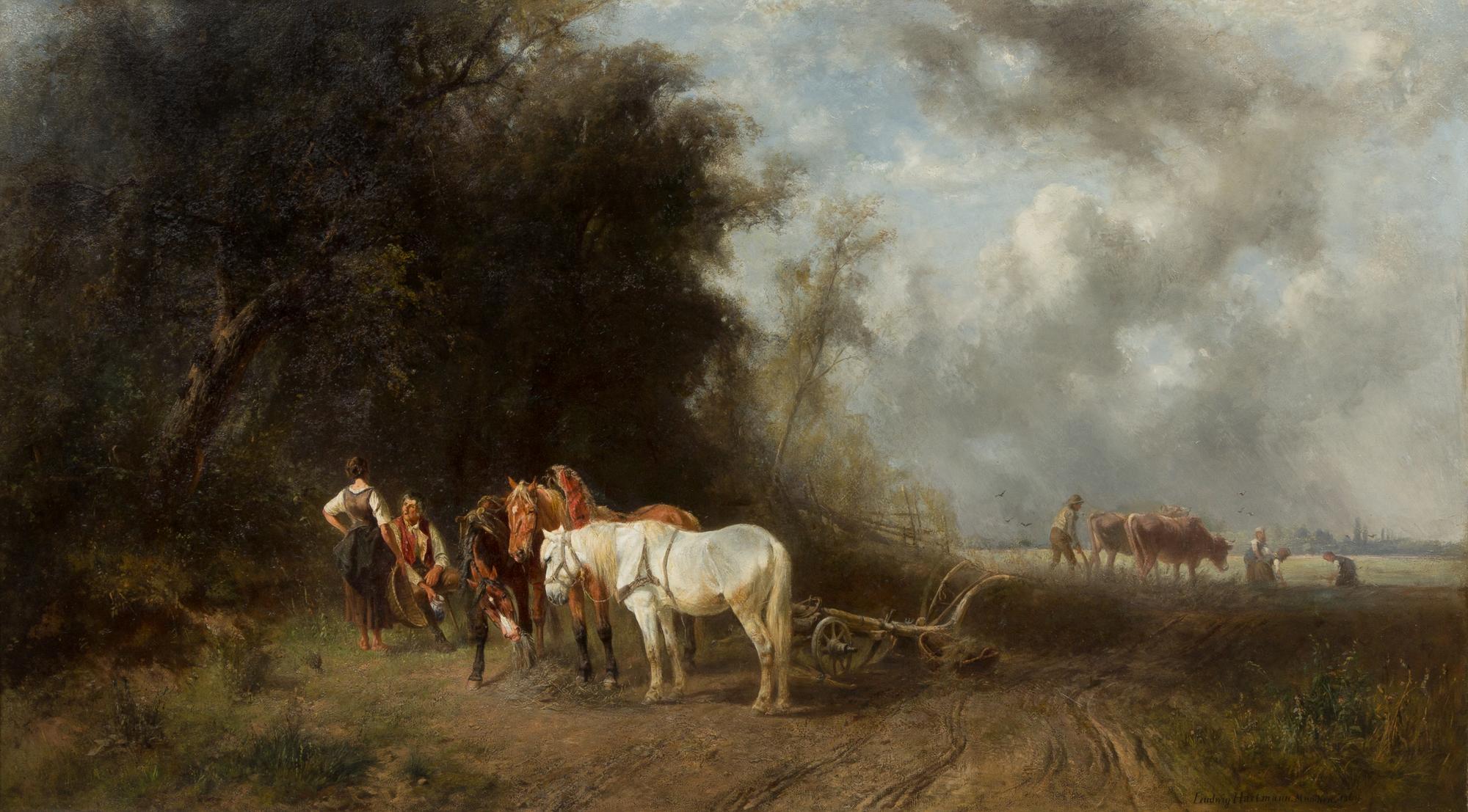 Ludwig Hartmann, (German, 1835-1902), Pause During Plowing, 1869