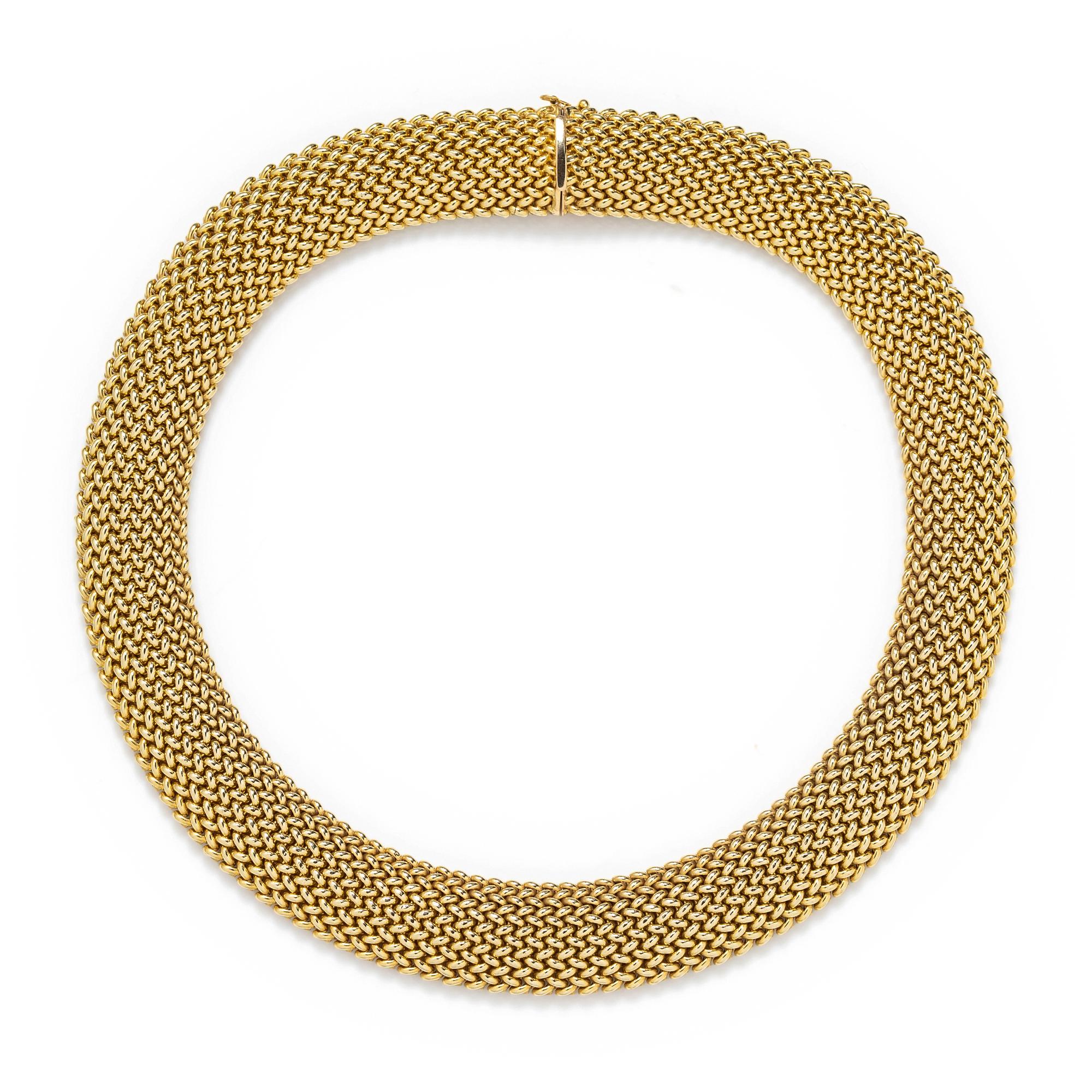 YELLOW GOLD MESH COLLAR NECKLACE