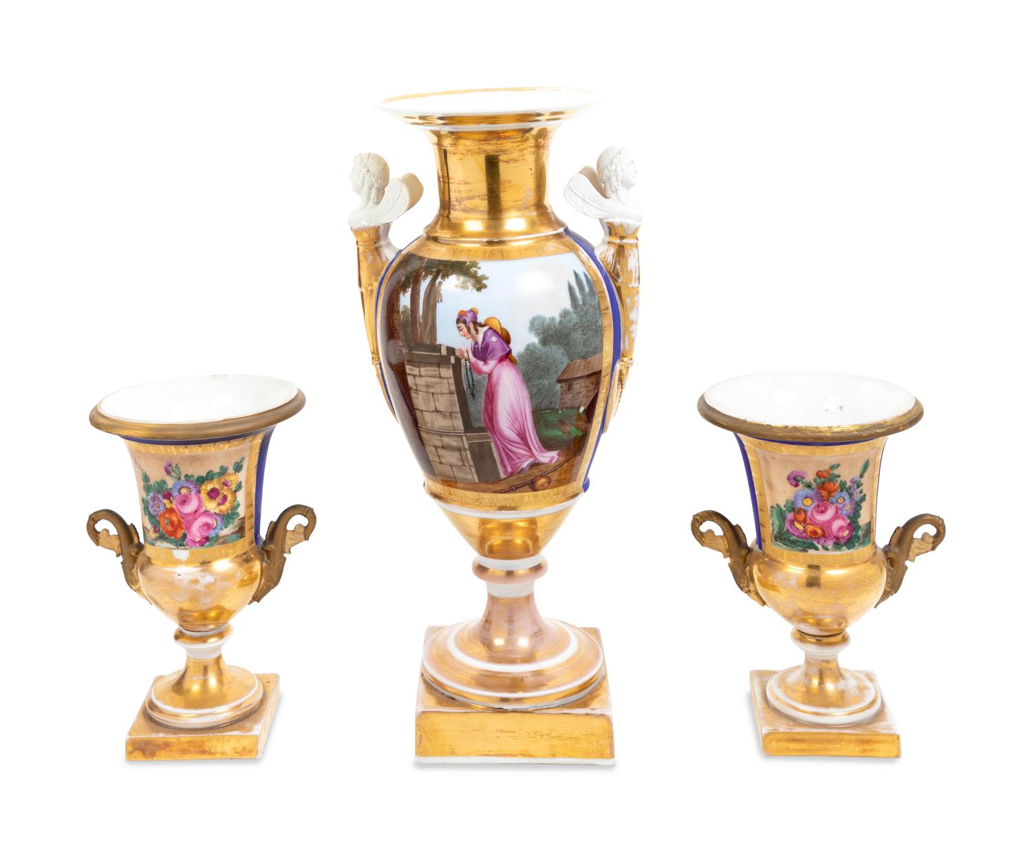 A Paris Porcelain Three-Piece Garniture