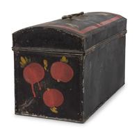 A Toleware Pomegranate or Cherry Paint Decorated Dome-Top Box