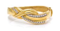 An 18 Karat Yellow Gold and Diamond Bangle Bracelet, 36.60 dwts.