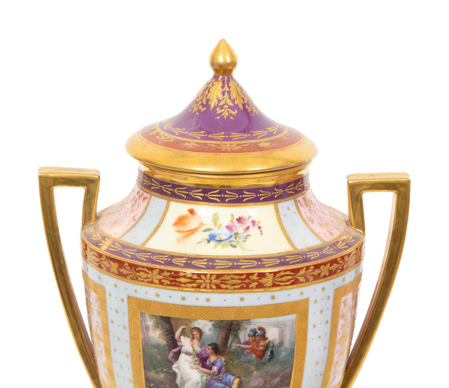 A Pair of Vienna Porcelain Urns and Covers