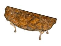 A Pair of Italian Gilt and Silvered Faux Marble-Top Console Tables