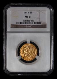 A 1913 Indian Head $5 Gold Coin (NGC MS61)