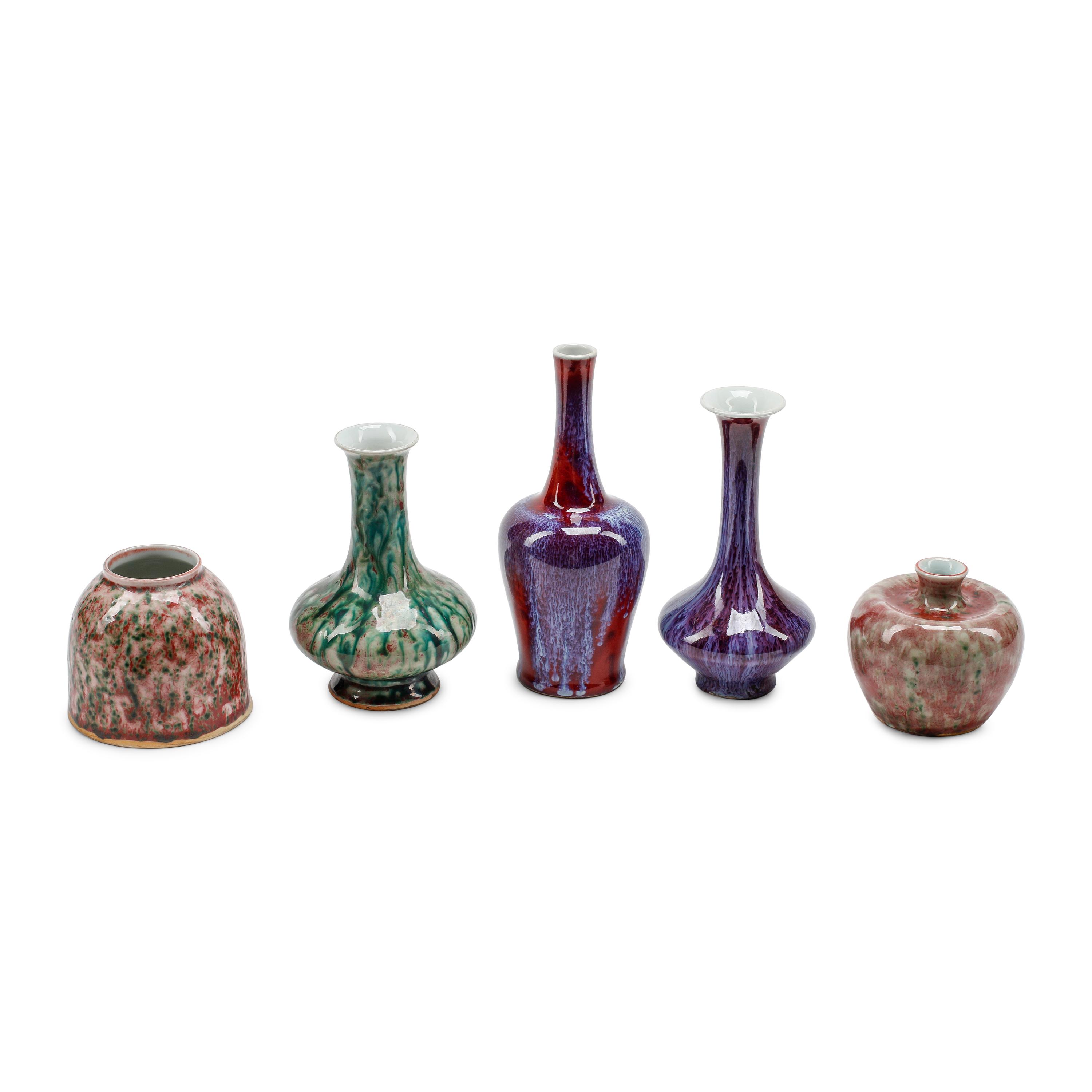 A Group of Five Chinese Flambé Glazed Porcelain Vases
