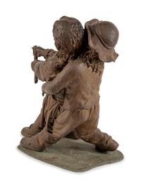 A Continental Patinated Bronze Group of Children in the Garden