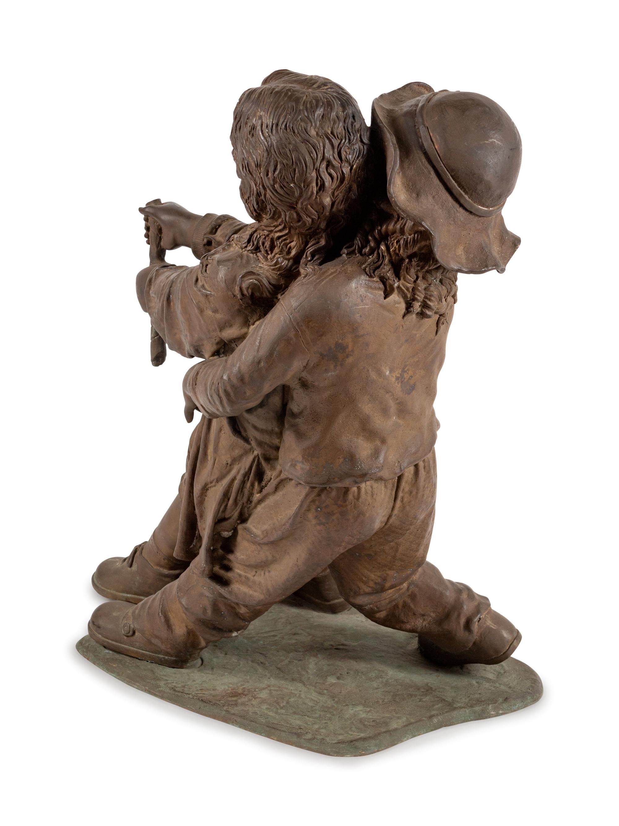 A Continental Patinated Bronze Group of Children in the Garden